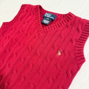 Polo Ralph Lauren Boys 2T Cable Knit Sweater Vest Red with Flesh Pony Logo